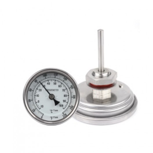 Termômetro Analógico Bimetalico Inox 76mm com Kit fixação 1/2